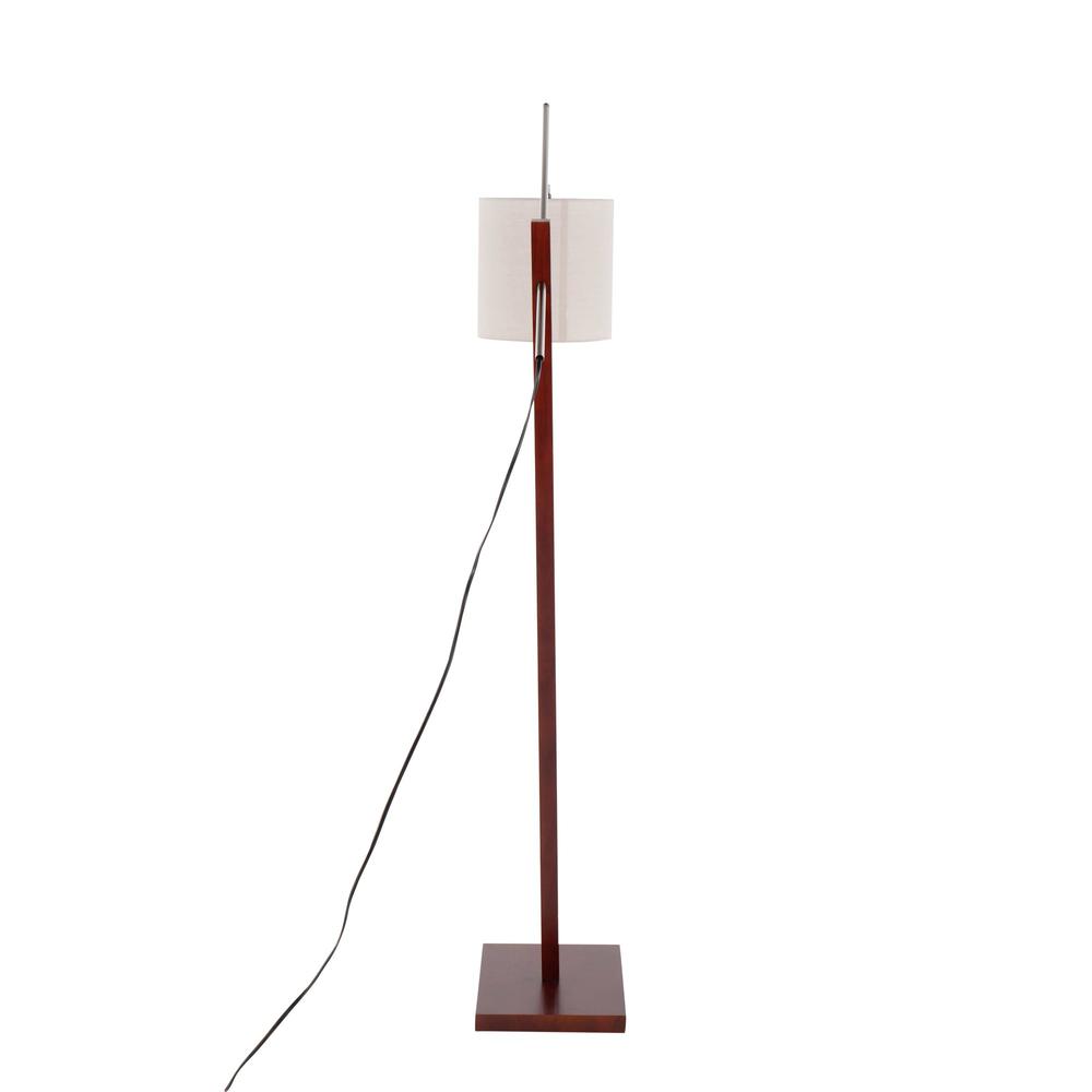 Walnut Wood, Satin Nickel, Grey Fabric Arturo Floor Lamp. Picture 5