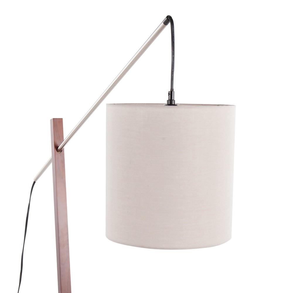 Walnut Wood, Satin Nickel, Grey Fabric Arturo Floor Lamp. Picture 7