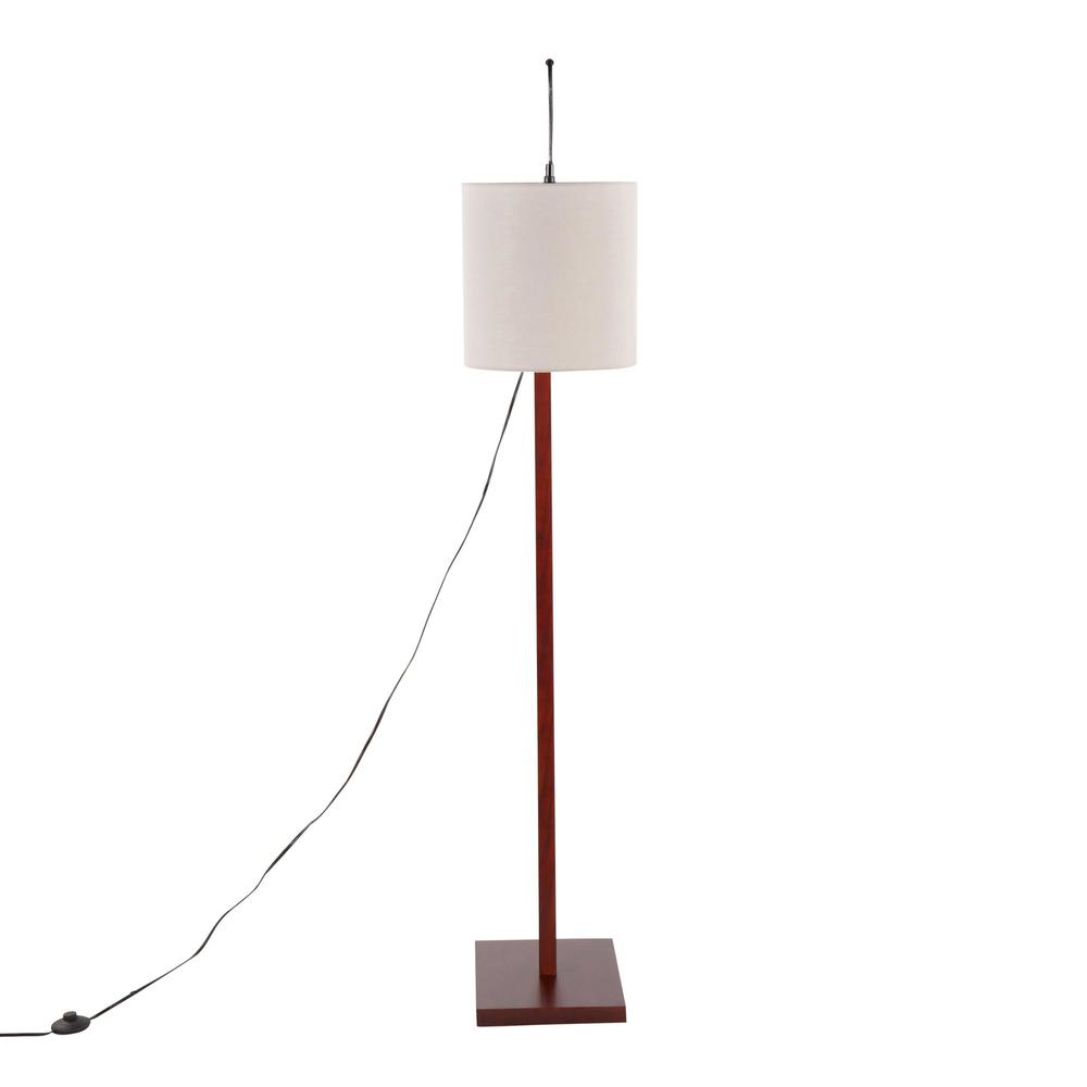 Walnut Wood, Satin Nickel, Grey Fabric Arturo Floor Lamp. Picture 6