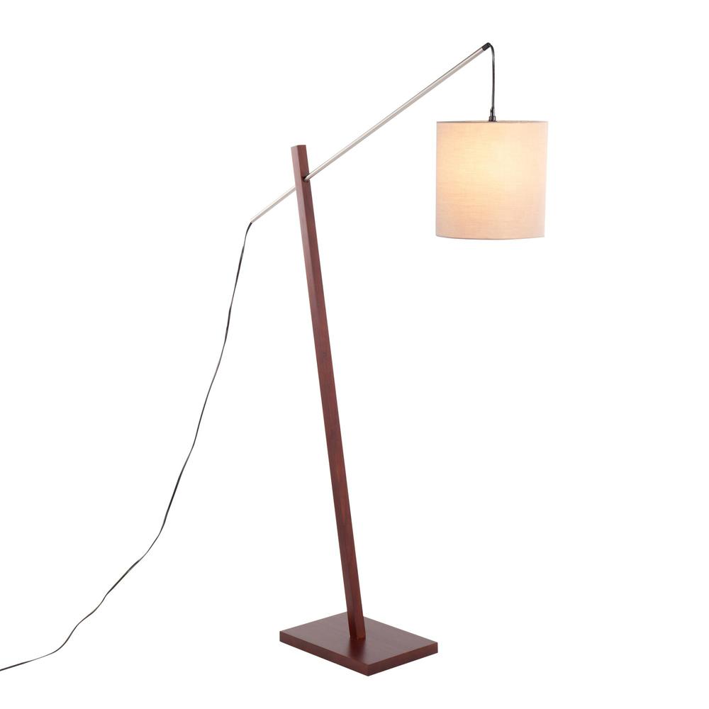 Walnut Wood, Satin Nickel, Grey Fabric Arturo Floor Lamp. Picture 2