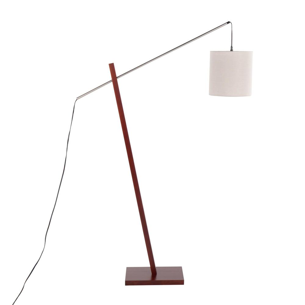 Walnut Wood, Satin Nickel, Grey Fabric Arturo Floor Lamp. Picture 3