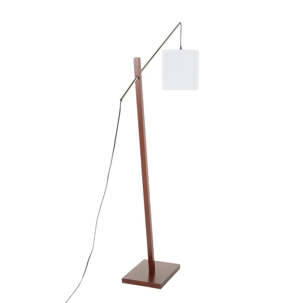Walnut Wood, Satin Nickel, White Fabric Arturo Floor Lamp. Picture 4