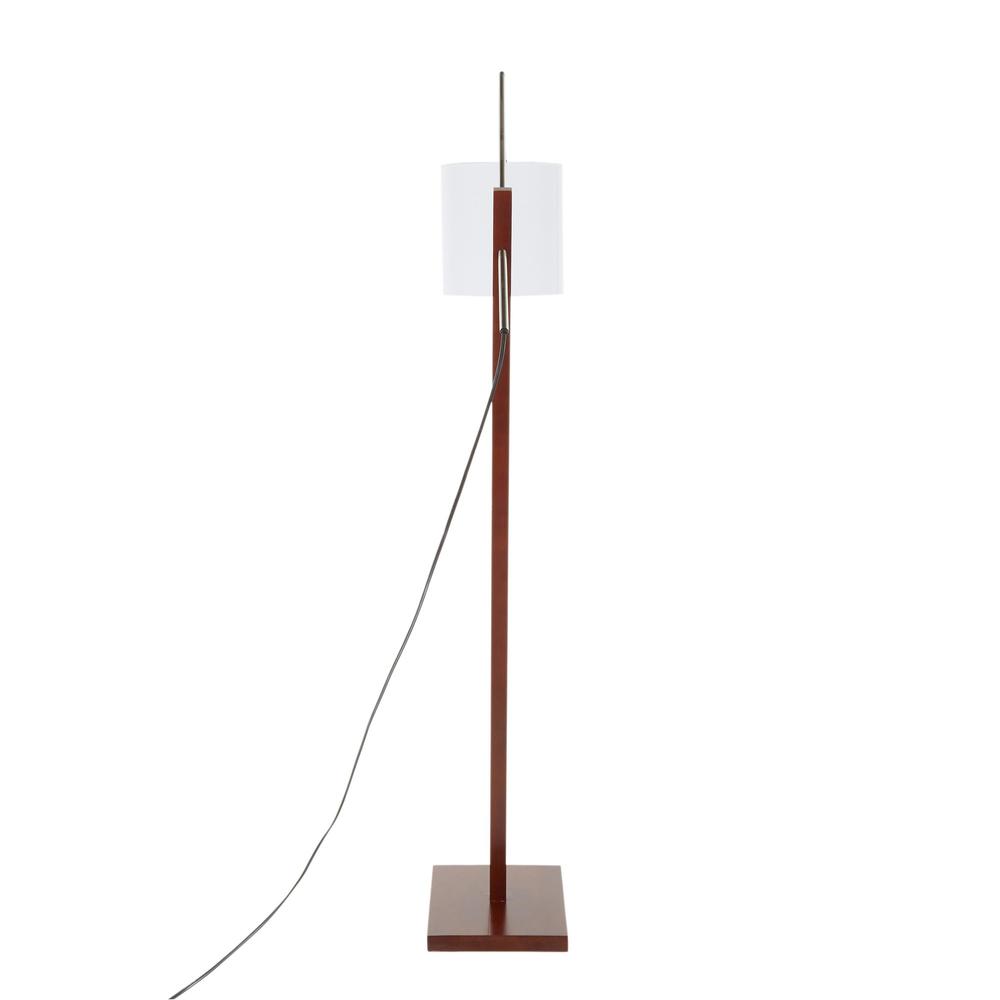 Walnut Wood, Satin Nickel, White Fabric Arturo Floor Lamp. Picture 5