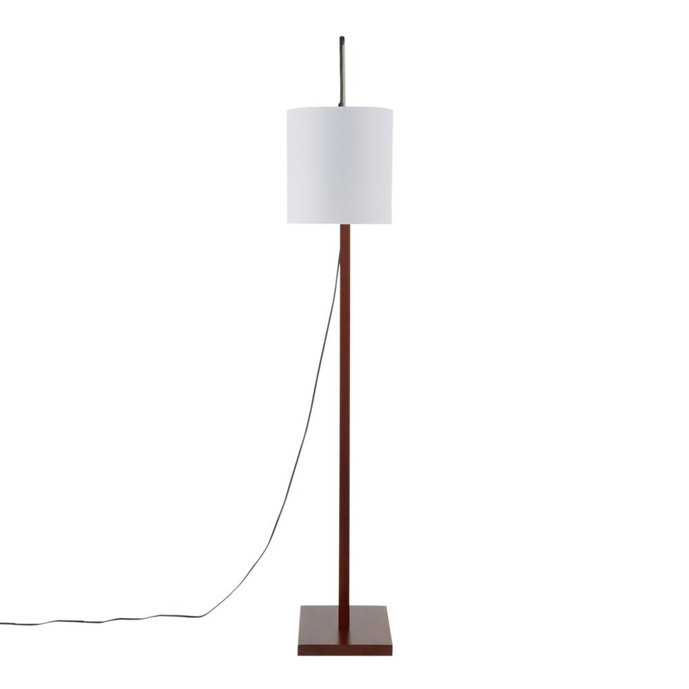 Walnut Wood, Satin Nickel, White Fabric Arturo Floor Lamp. Picture 6