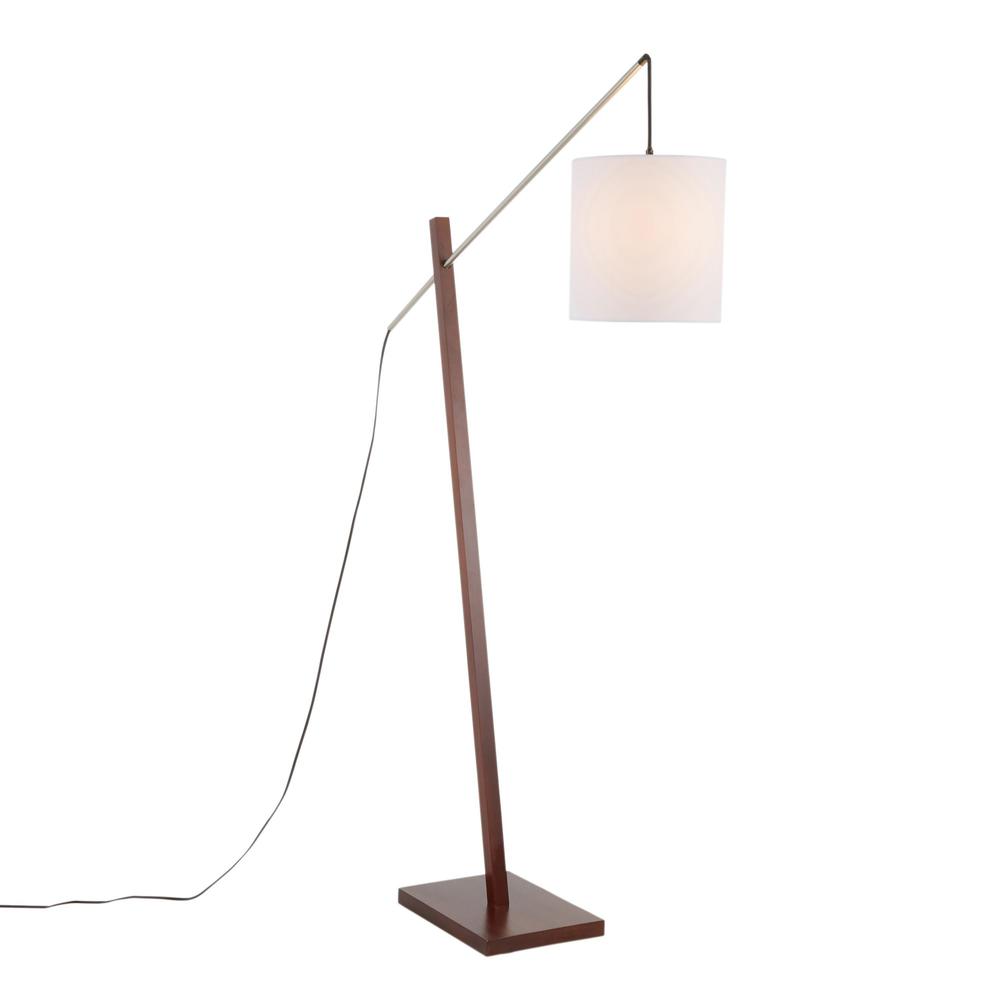 Walnut Wood, Satin Nickel, White Fabric Arturo Floor Lamp. Picture 2