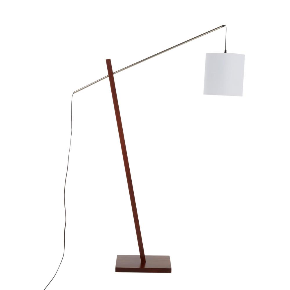 Walnut Wood, Satin Nickel, White Fabric Arturo Floor Lamp. Picture 3