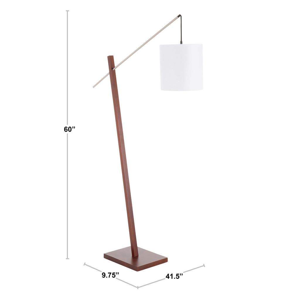 Walnut Wood, Satin Nickel, White Fabric Arturo Floor Lamp. Picture 11