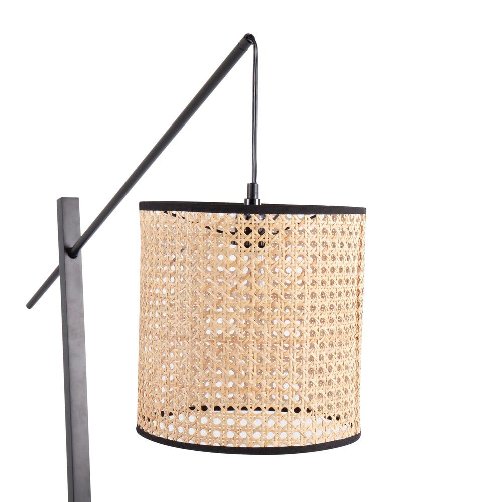 Black Wood, Black Steel, Rattan Arturo Floor Lamp. Picture 7