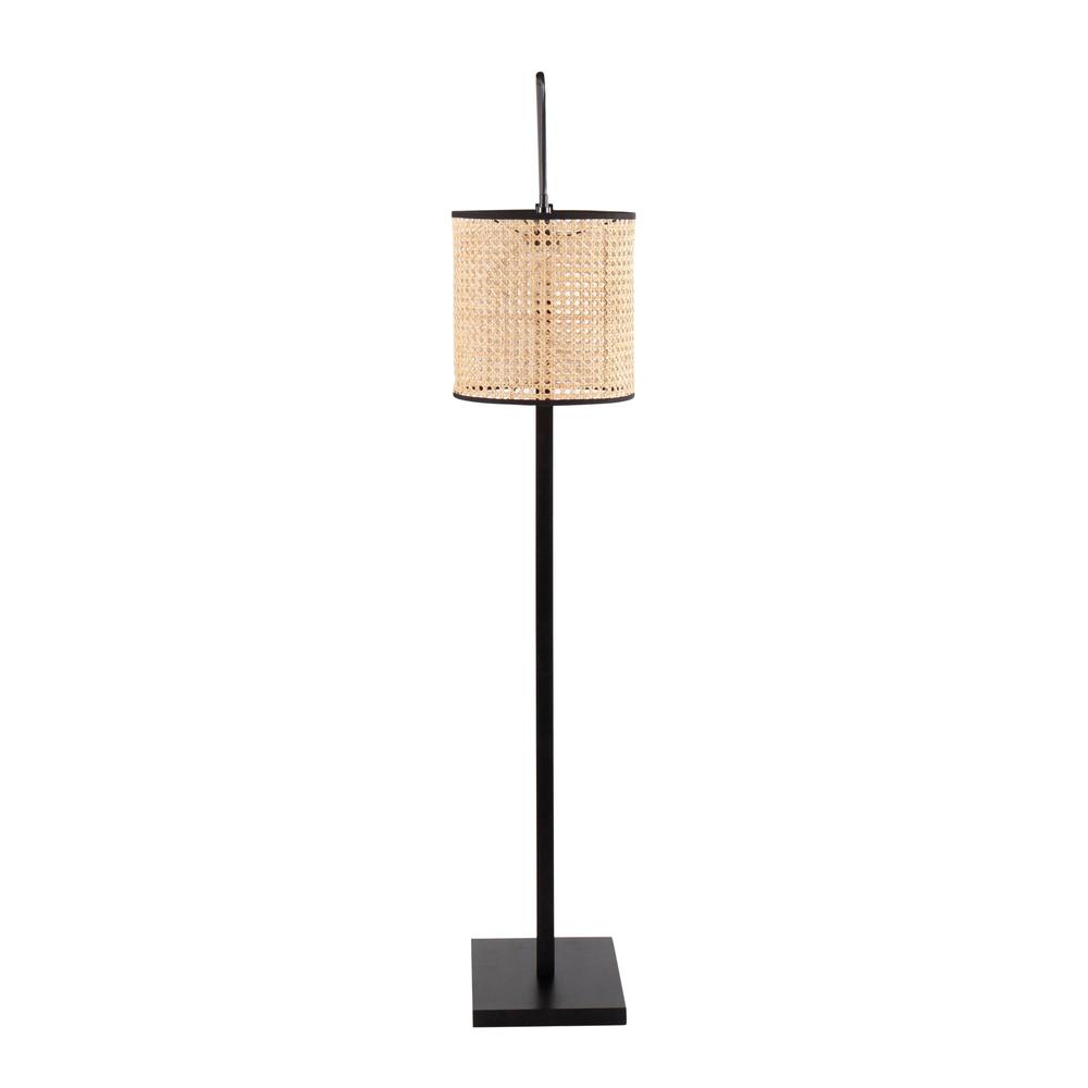 Black Wood, Black Steel, Rattan Arturo Floor Lamp. Picture 6
