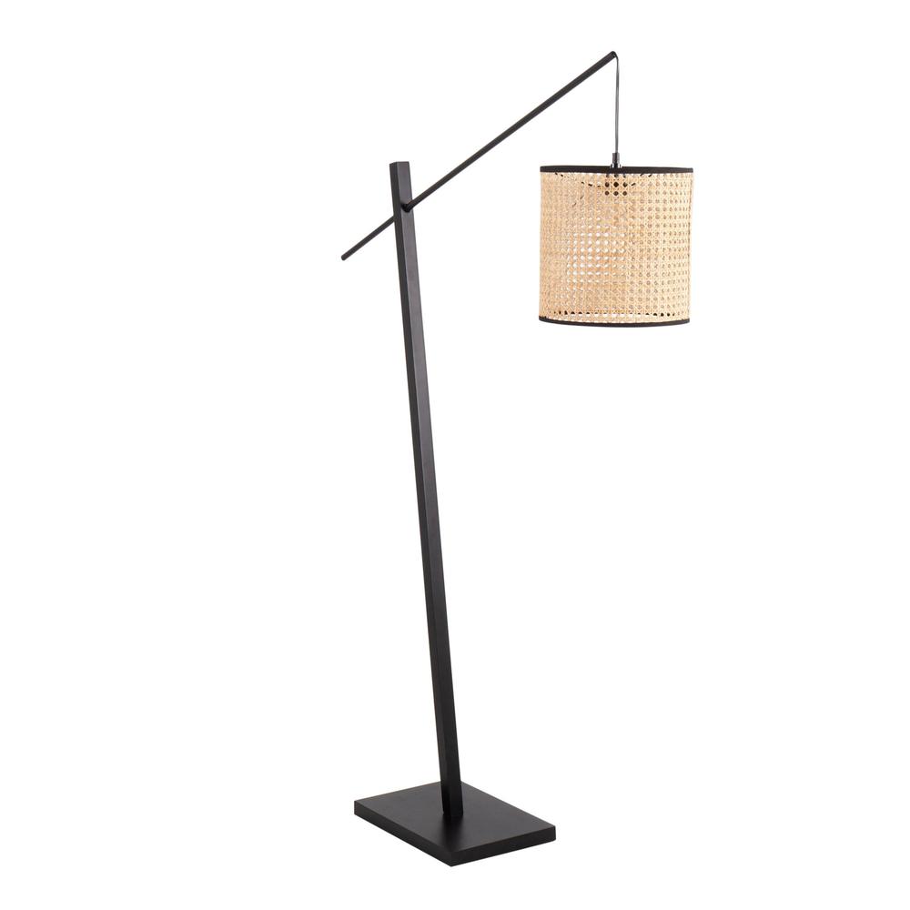 Black Wood, Black Steel, Rattan Arturo Floor Lamp. Picture 1
