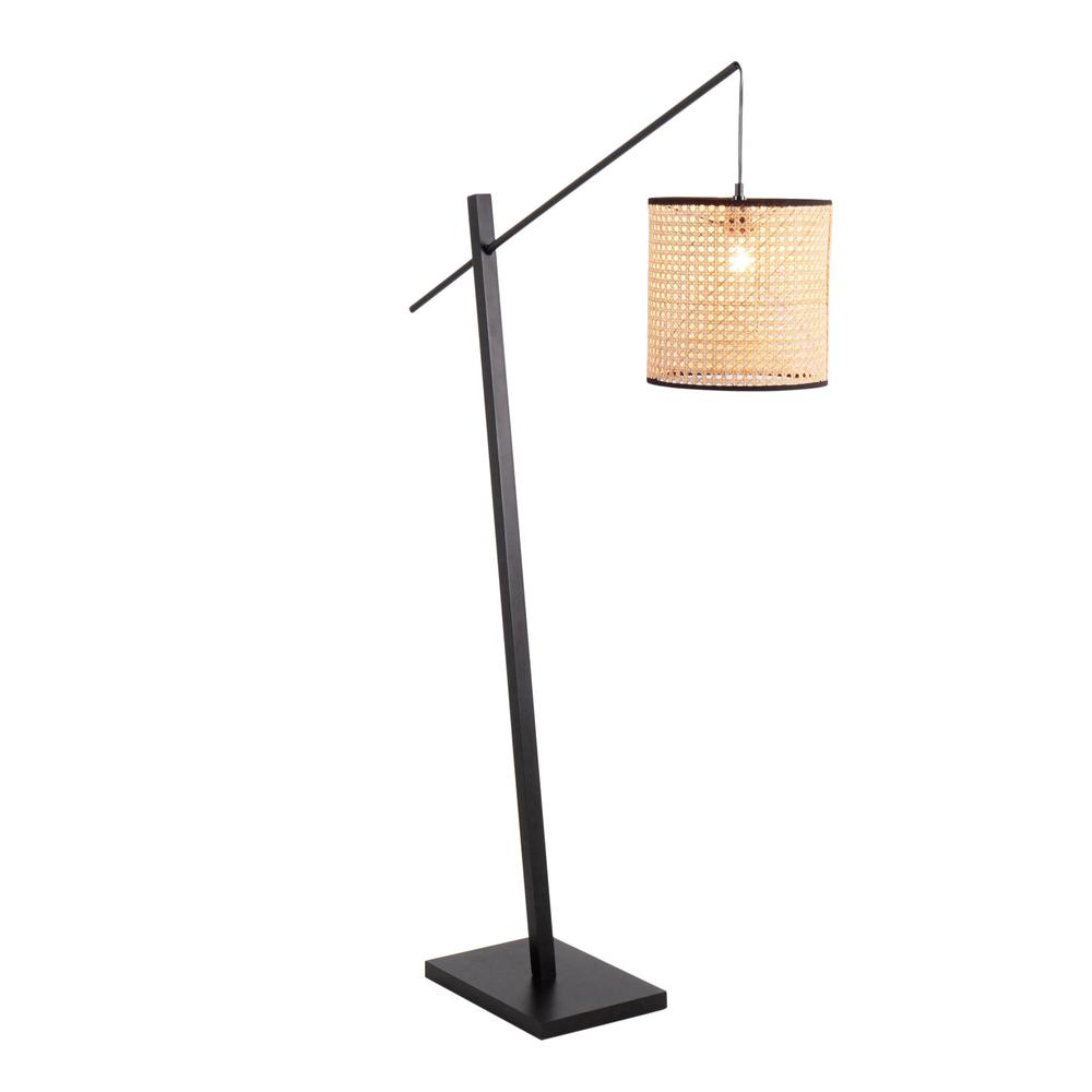 Black Wood, Black Steel, Rattan Arturo Floor Lamp. Picture 2