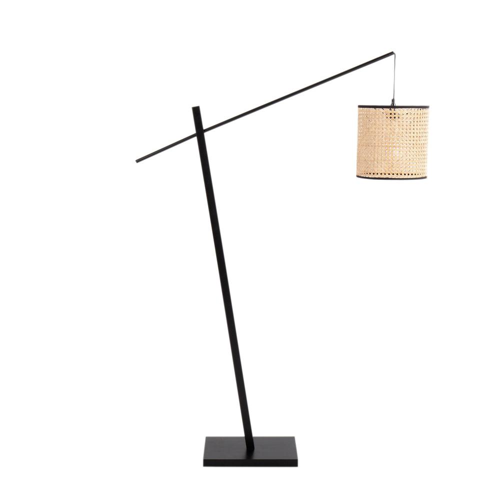 Black Wood, Black Steel, Rattan Arturo Floor Lamp. Picture 3