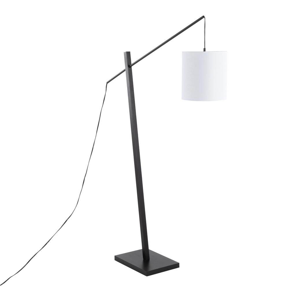 Black Wood, Black Steel, White Fabric Arturo Floor Lamp. Picture 1