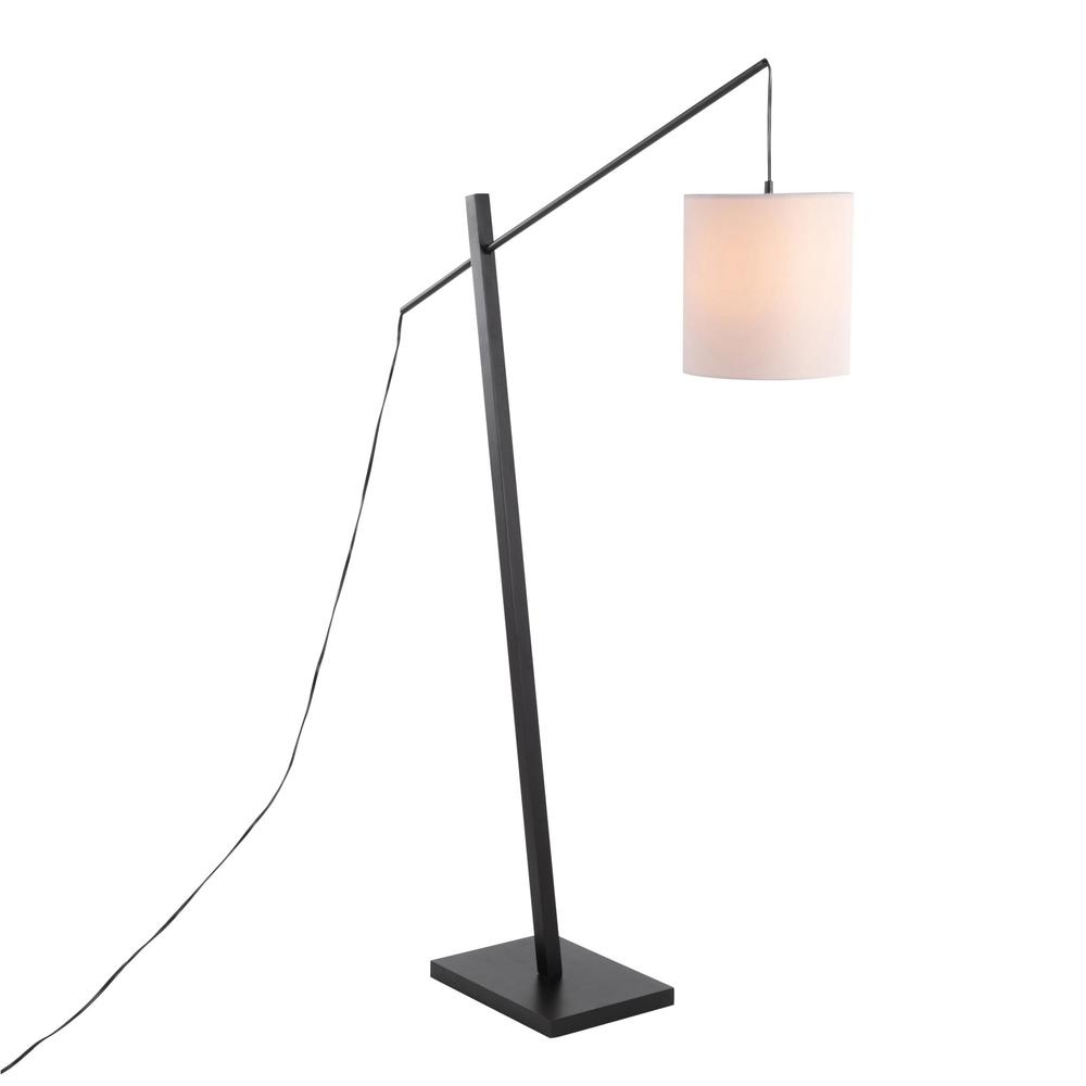 Black Wood, Black Steel, White Fabric Arturo Floor Lamp. Picture 2