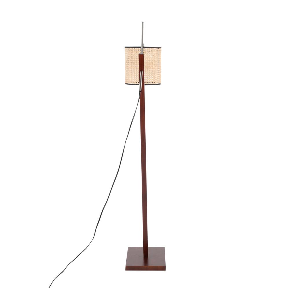 Walnut Wood, Satin Nickel, Rattan Arturo Floor Lamp. Picture 5