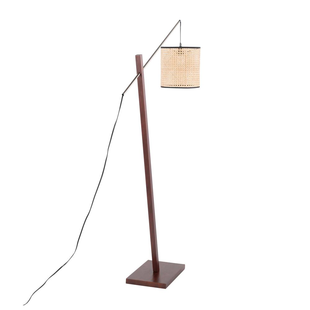 Walnut Wood, Satin Nickel, Rattan Arturo Floor Lamp. Picture 4