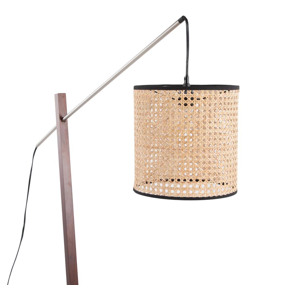 Walnut Wood, Satin Nickel, Rattan Arturo Floor Lamp. Picture 7