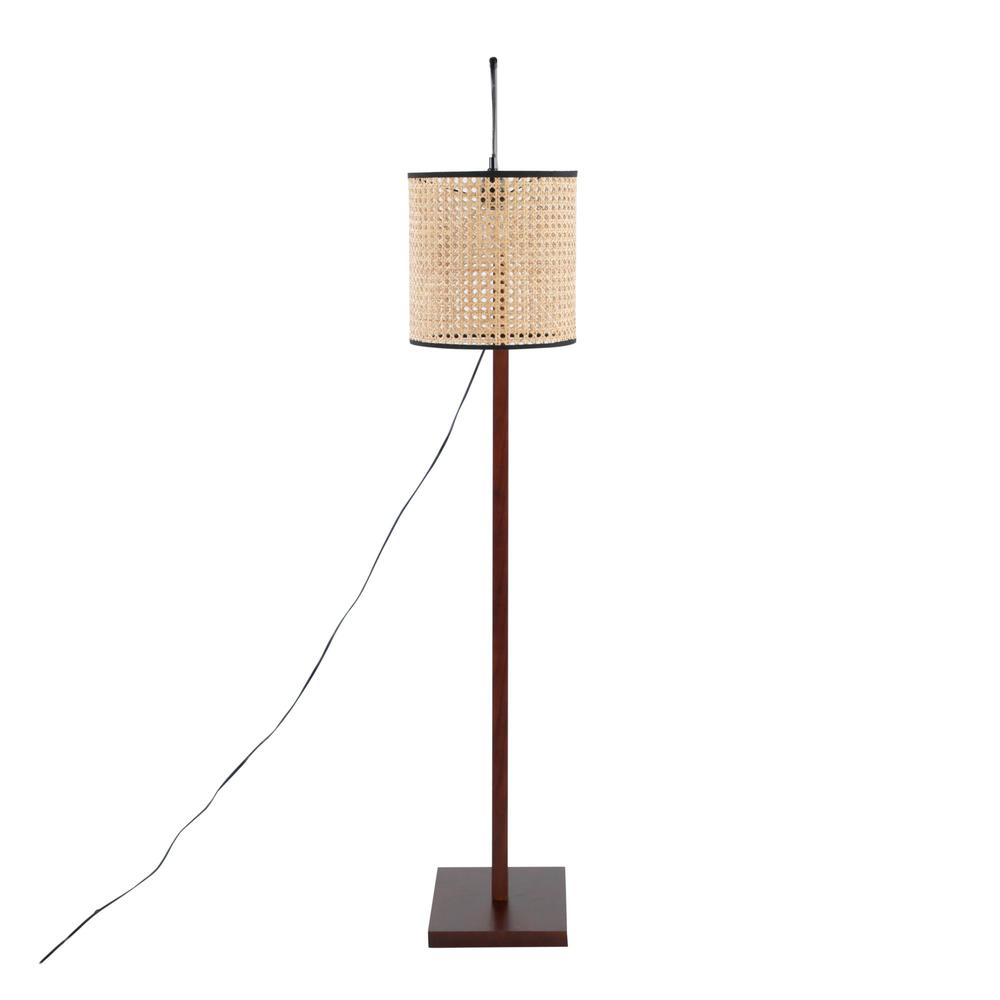 Walnut Wood, Satin Nickel, Rattan Arturo Floor Lamp. Picture 6