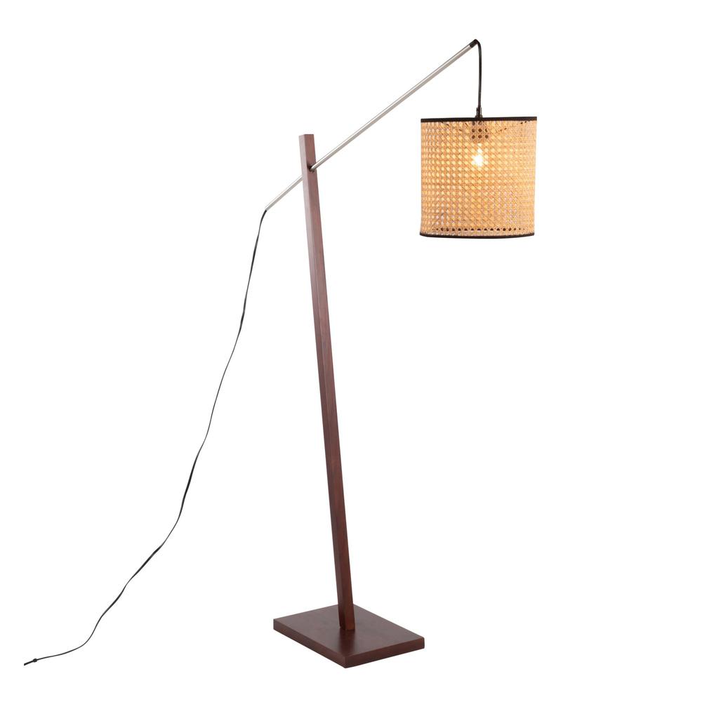 Walnut Wood, Satin Nickel, Rattan Arturo Floor Lamp. Picture 2