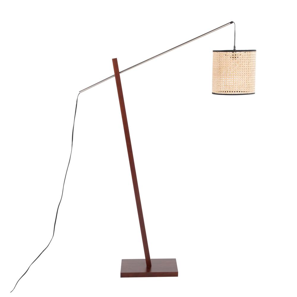 Walnut Wood, Satin Nickel, Rattan Arturo Floor Lamp. Picture 3