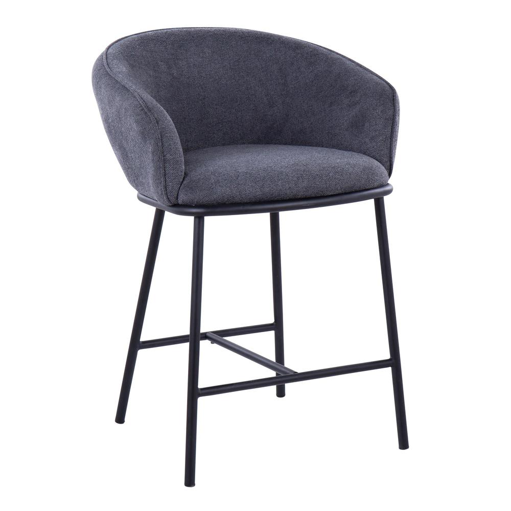 Black Steel, Charcoal Fabric Ashland Counter Stool - Set of 2. Picture 2
