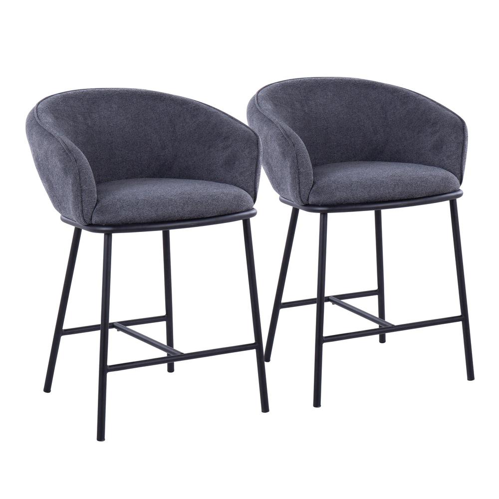 Black Steel, Charcoal Fabric Ashland Counter Stool - Set of 2. Picture 1