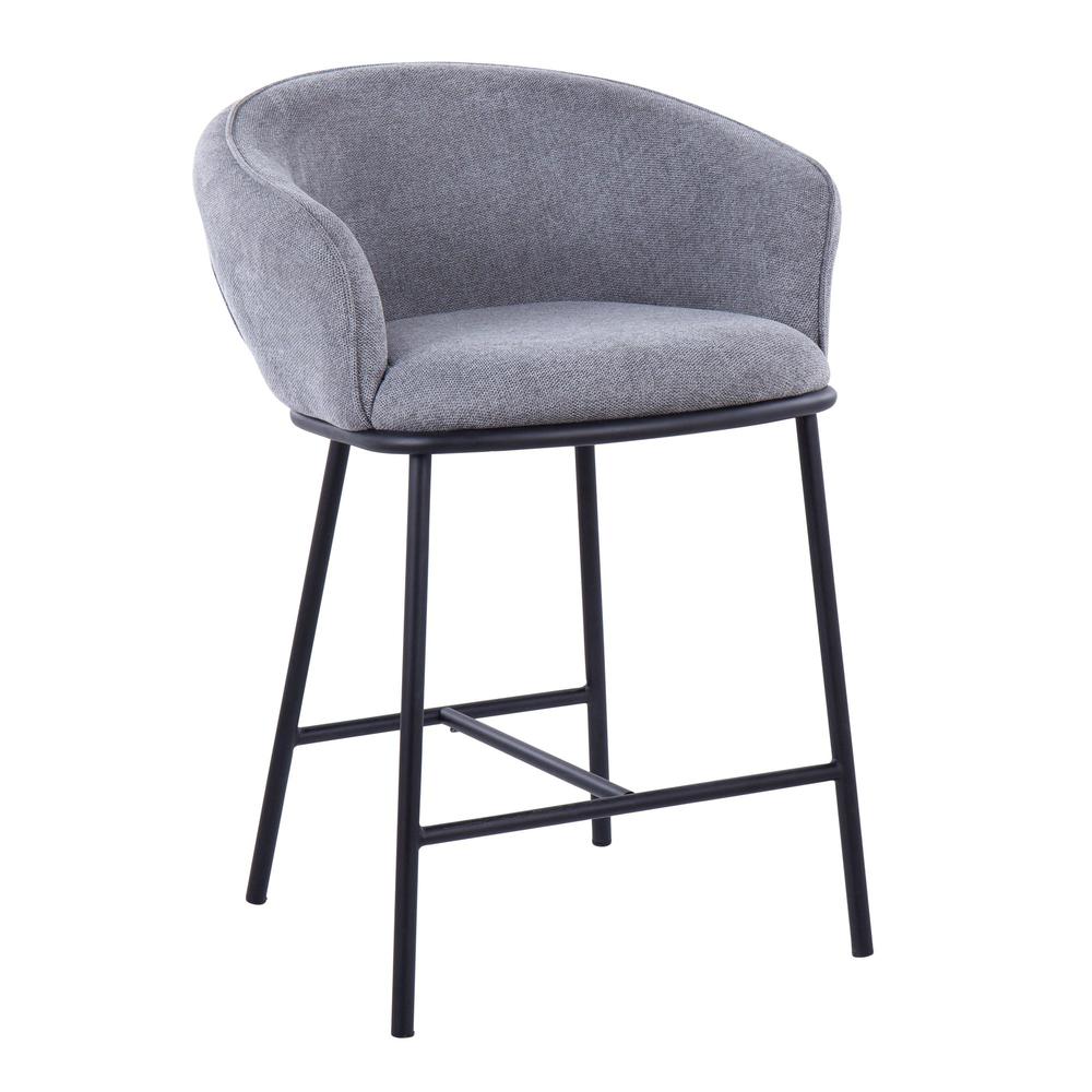 Black Steel, Grey Fabric Ashland Counter Stool - Set of 2. Picture 2