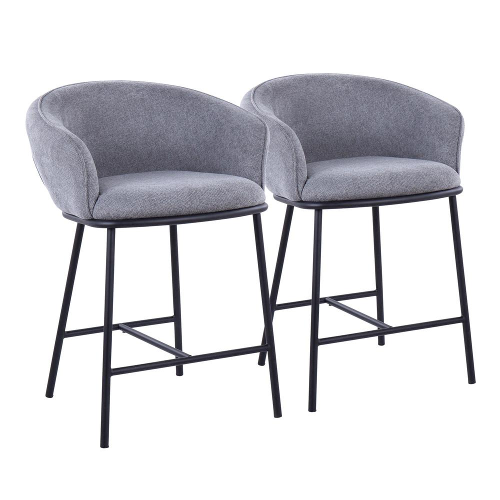 Black Steel, Grey Fabric Ashland Counter Stool - Set of 2. Picture 1