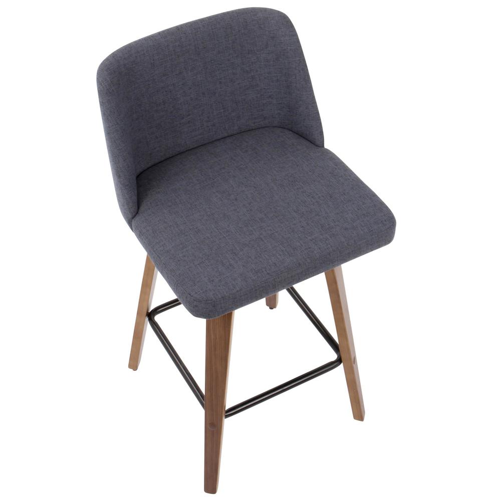 Walnut Wood, Blue Fabric, Black Metal Toriano Counter Stool - Set of 2. Picture 7