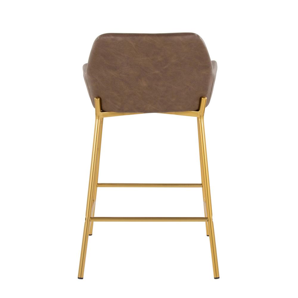 Gold Metal, Espresso PU Daniella 24" Fixed-Height Counter Stool - Set of 2. Picture 5