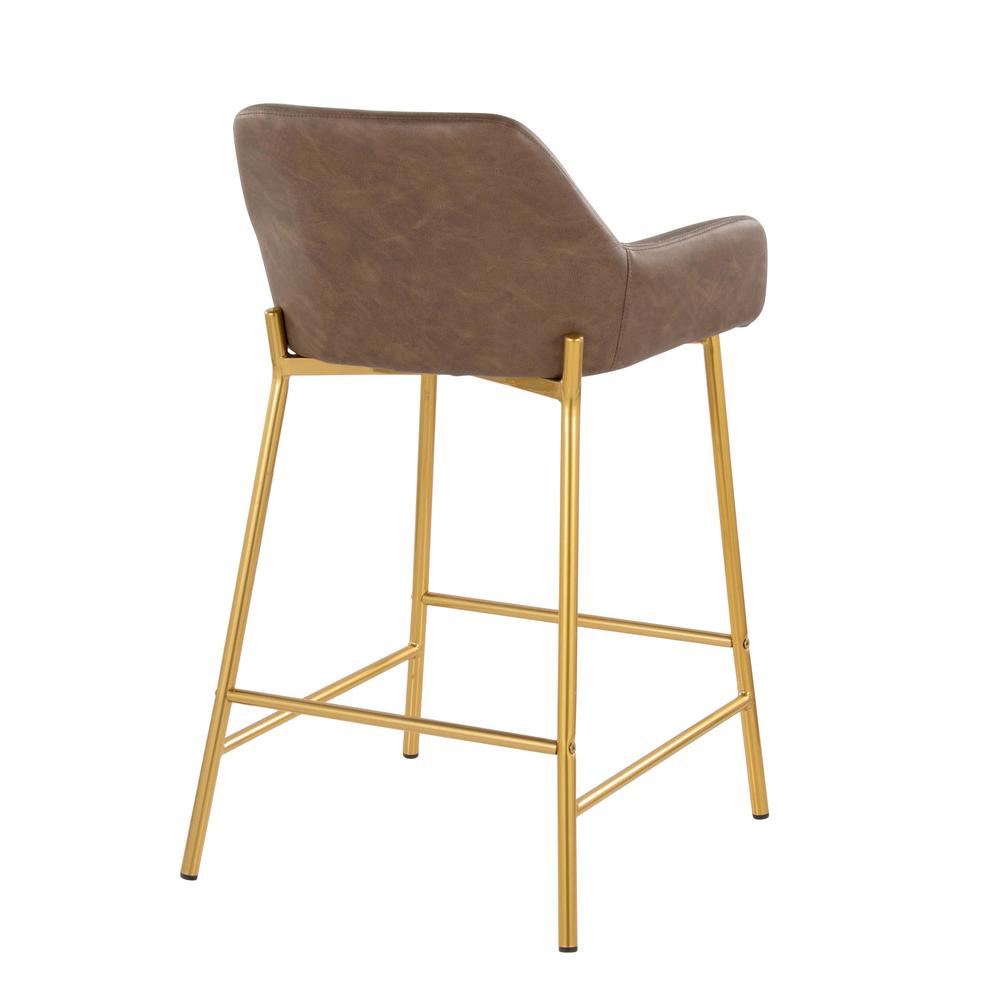 Gold Metal, Espresso PU Daniella 24" Fixed-Height Counter Stool - Set of 2. Picture 4