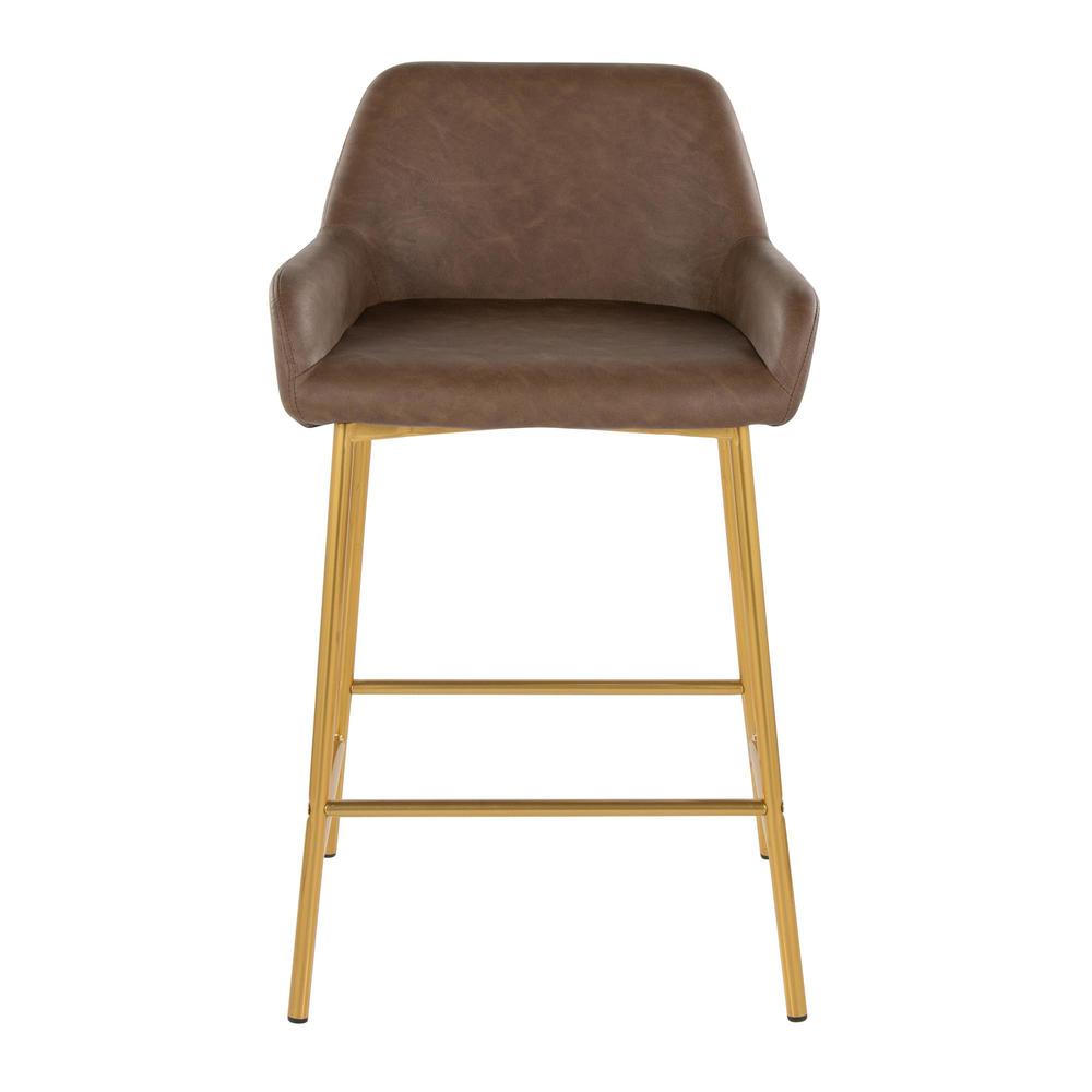 Gold Metal, Espresso PU Daniella 24" Fixed-Height Counter Stool - Set of 2. Picture 6