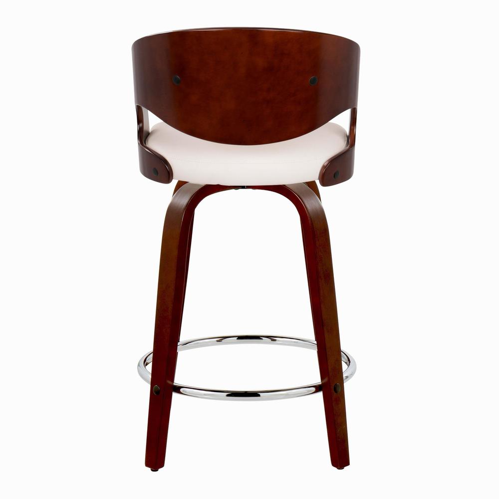 Cherry Wood, White PU, Chrome Metal Pino 24" Fixed-Height Barstool - Set of 2. Picture 5