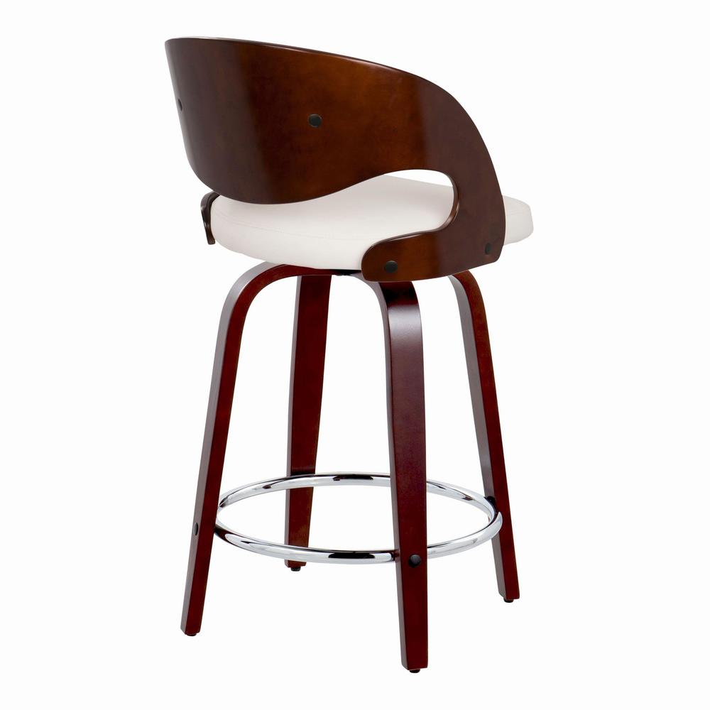 Cherry Wood, White PU, Chrome Metal Pino 24" Fixed-Height Barstool - Set of 2. Picture 4