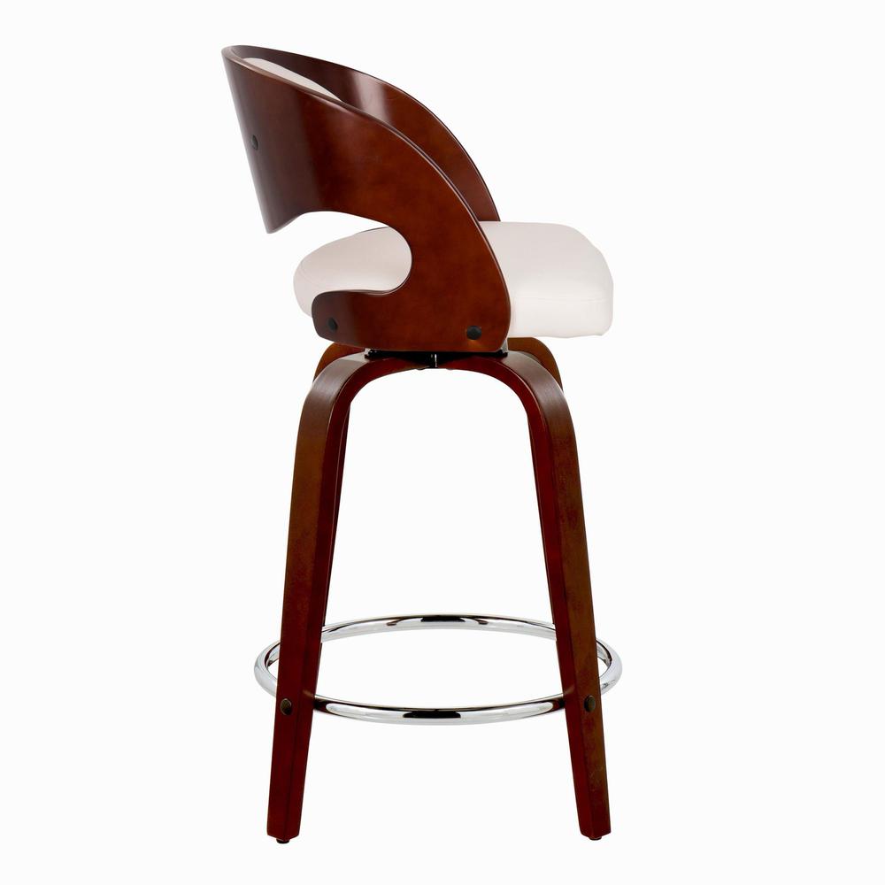 Cherry Wood, White PU, Chrome Metal Pino 24" Fixed-Height Barstool - Set of 2. Picture 3