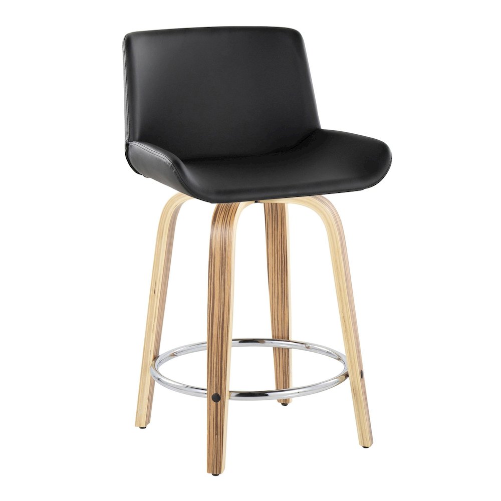 Santi 24" Fixed-Height Counter Stool - Set of 2 in Zebra Wood. Picture 2