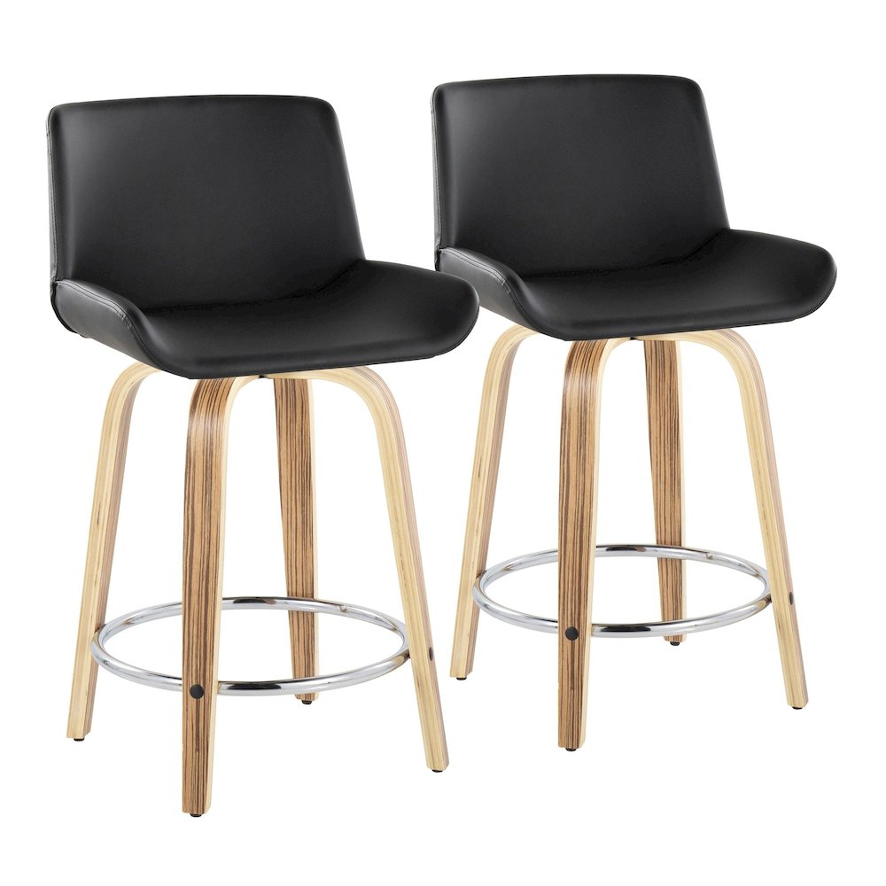 Santi 24" Fixed-Height Counter Stool - Set of 2 in Zebra Wood. Picture 1