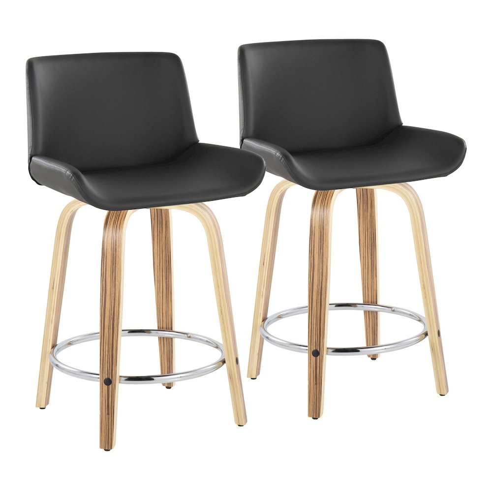 Santi 24" Fixed-Height Counter Stool - Set of 2 in Zebra Wood. Picture 1