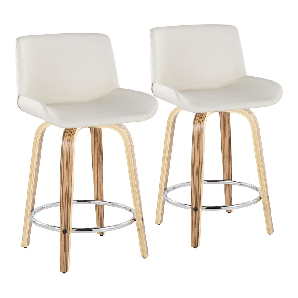 Santi 24" Fixed-Height Counter Stool - Set of 2 in Zebra Wood. Picture 1