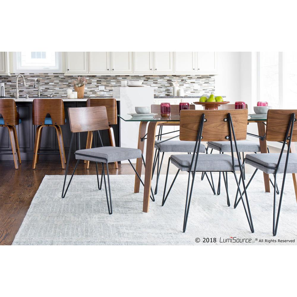 Black Metal, Grey Fabric, Walnut Wood Loft Chair - Set of 2. Picture 13