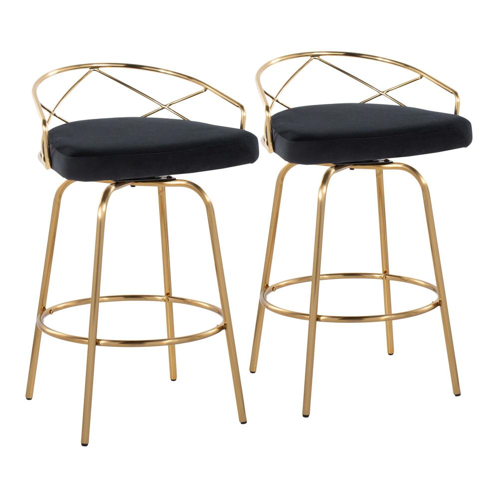Black Charlotte Glam 26" Fixed-Height Counter Stool - Set of 2. Picture 1
