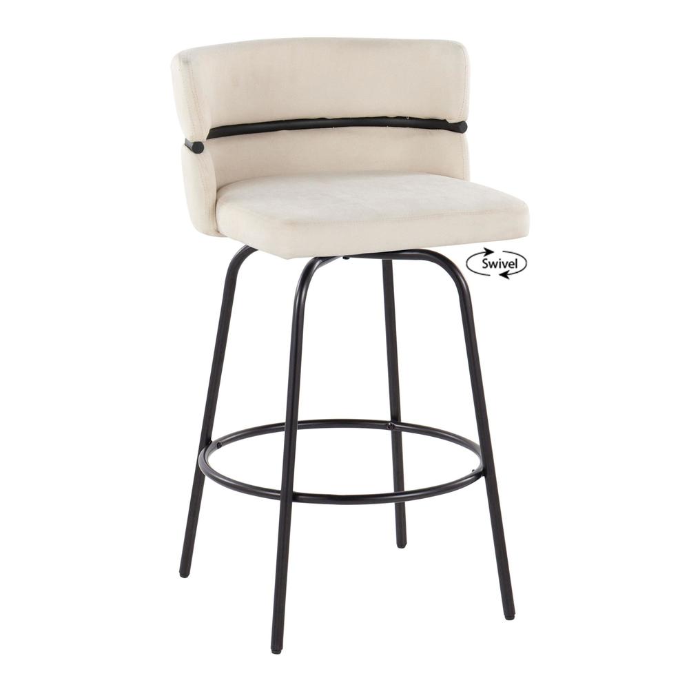 Black Metal, Cream Fabric Cinch Claire 26" Fixed-Height Counter Stool - Set of 2. Picture 2