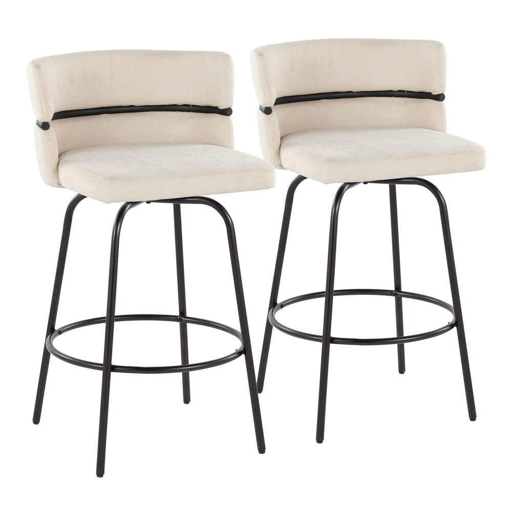 Black Metal, Cream Fabric Cinch Claire 26" Fixed-Height Counter Stool - Set of 2. Picture 1