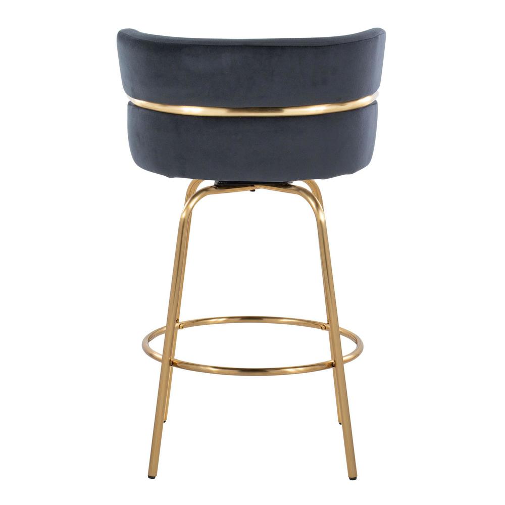 Gold Metal, Black Velvet Cinch Claire 26" Fixed-Height Counter Stool - Set of 2. Picture 5