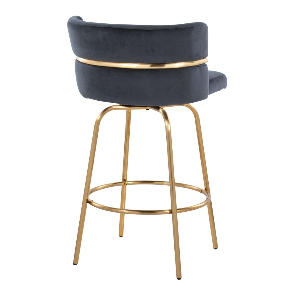 Gold Metal, Black Velvet Cinch Claire 26" Fixed-Height Counter Stool - Set of 2. Picture 4