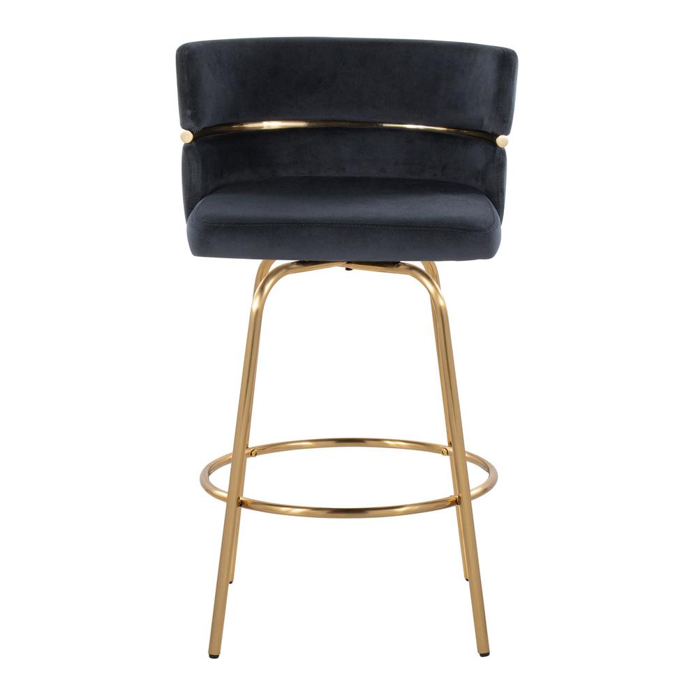 Gold Metal, Black Velvet Cinch Claire 26" Fixed-Height Counter Stool - Set of 2. Picture 6