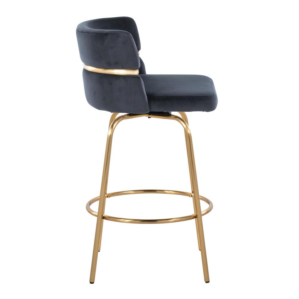 Gold Metal, Black Velvet Cinch Claire 26" Fixed-Height Counter Stool - Set of 2. Picture 3