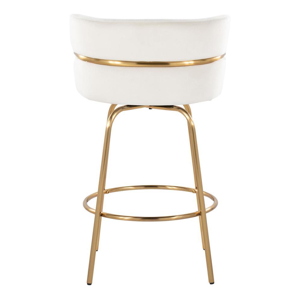 Gold Metal, Cream Velvet Cinch Claire 26" Fixed-Height Counter Stool - Set of 2. Picture 5