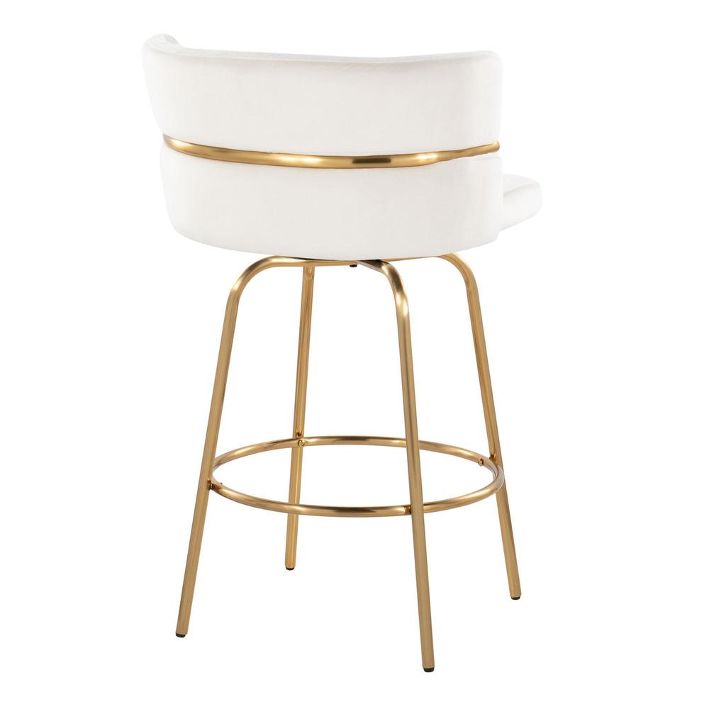 Gold Metal, Cream Velvet Cinch Claire 26" Fixed-Height Counter Stool - Set of 2. Picture 4