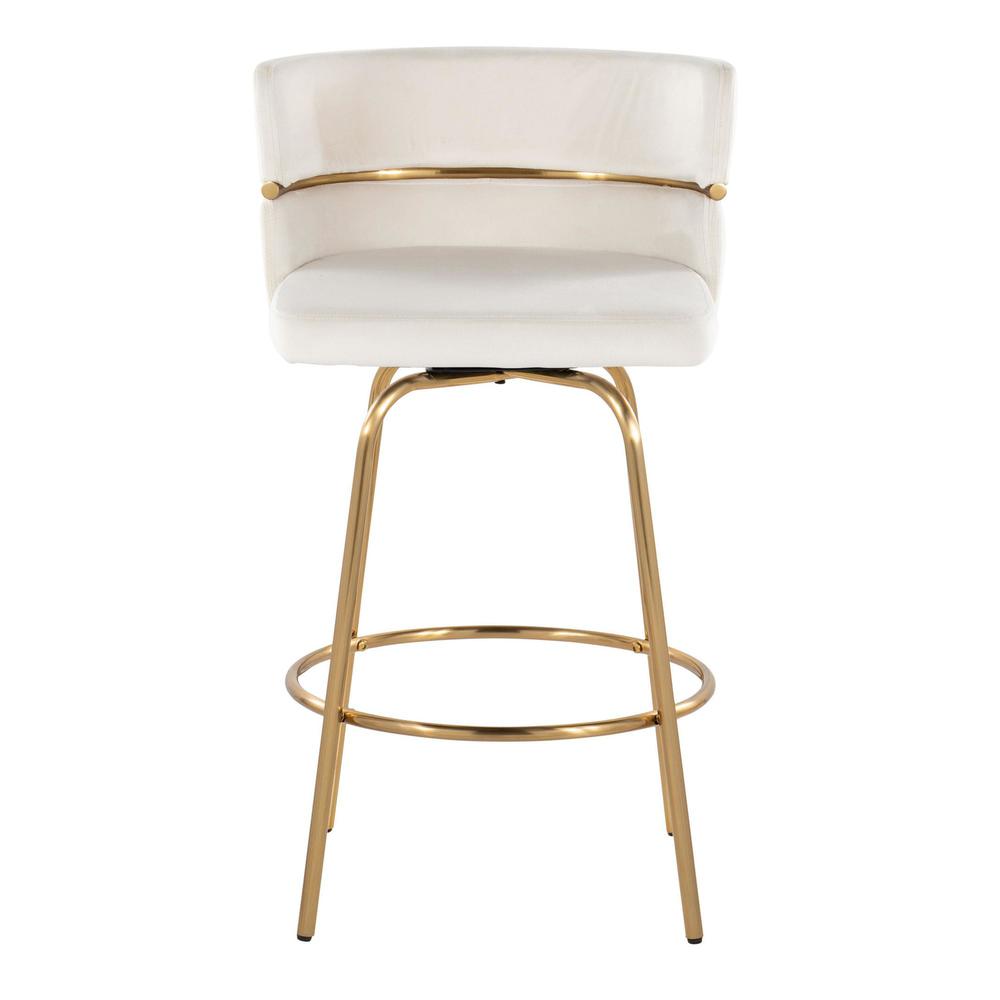 Gold Metal, Cream Velvet Cinch Claire 26" Fixed-Height Counter Stool - Set of 2. Picture 6